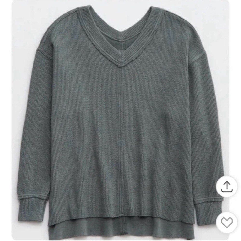 Aerie Washed Green V-Neck Pullover